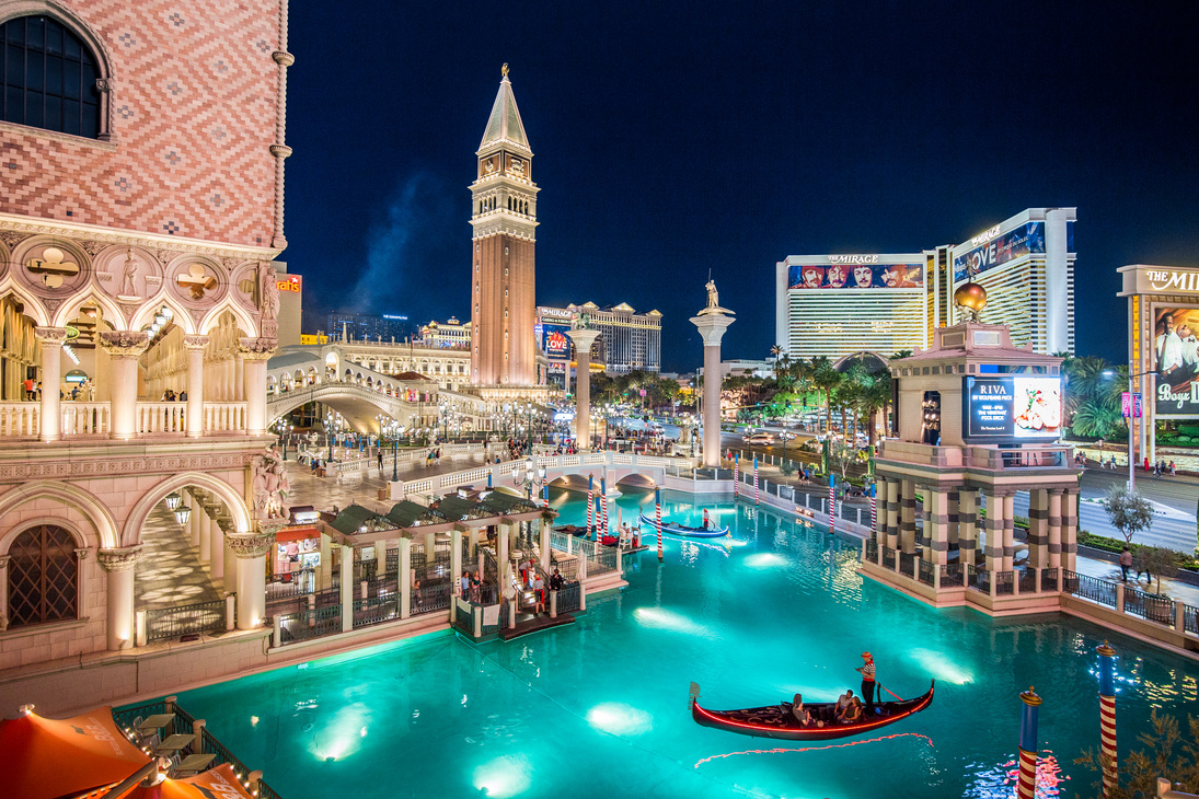 Las Vegas Strip with the Venetian Resort Hotel Illuminated at Night
